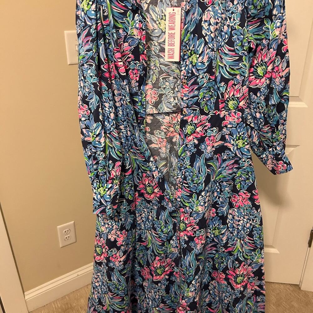 Lilly Pulitzer Mira Stretch Shirtdress High Tide Navy Pineapple Paradise Maxi‎ 4 - Picture 5 of 6